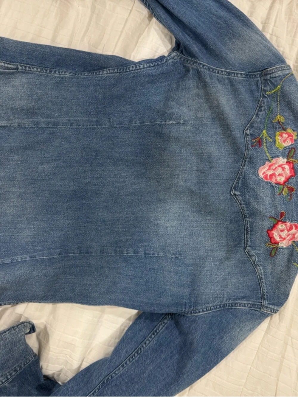 Ralph Lauren Denim Western Shirt with Pink Rose Embroidery - Picture 6 of 7